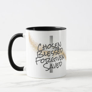 Gold Swirl Confetti Silver Cross Christian Mug