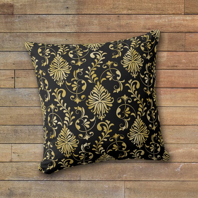 Gold Swirl Damask Pattern on Black Cushion (Creator Uploaded)