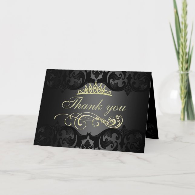 Gold Swirl Damask Thank You Card (Front)
