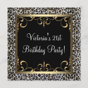 Gold Swirl Elegant Leopard Birthday Party Invitation