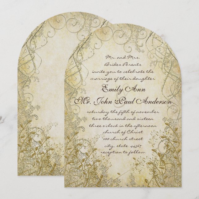 Gold Swirl Gold Metallic Wedding Invitations (Front/Back)