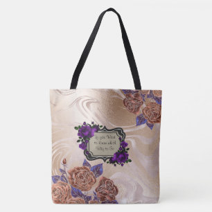 Gold Swirl Marble Floral Tote Bag