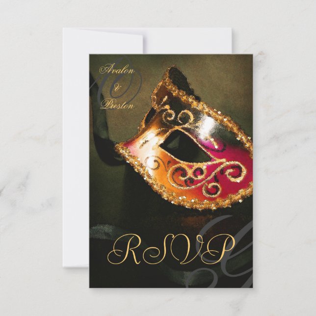 Gold Swirl Masquerade Mask RSVP Invitation (Front)
