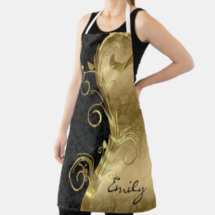 Gold Swirl On Damask Apron