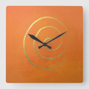 Gold Swirl On Orange Golden Spiral Modern Art Square Wall Clock