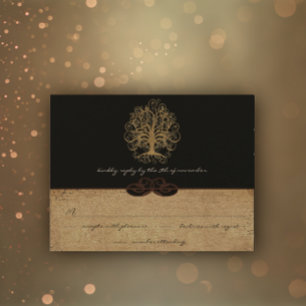Gold Swirl Tree Gold & Black Metallic Wedding RSVP Card