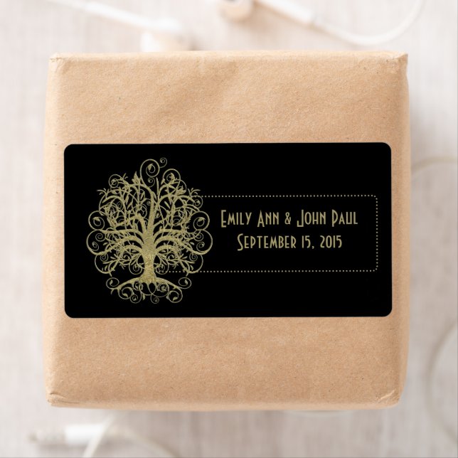 Gold Swirl Tree on Black with Dots Labels (Insitu)