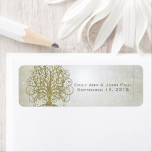 Gold Swirl Tree on Stone with Stars Save the Date Return Address Label