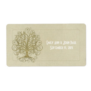Gold Swirl Tree on Wood Grain Dots Save the Date