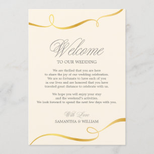Gold Swirl Wedding Welcome Note   Custom Colour Invitation