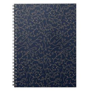 Gold Swirling Filigree Pattern on Dark Navy Notebook
