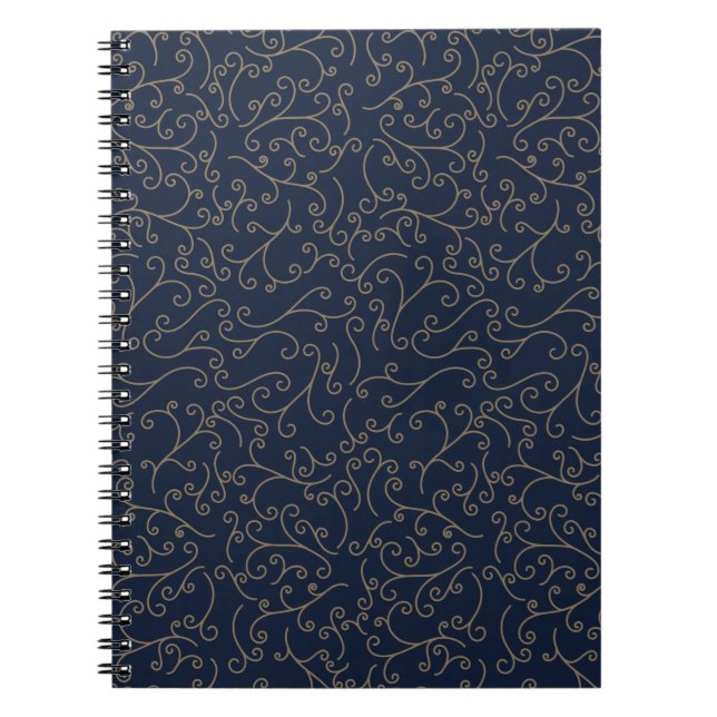 Gold Swirling Filigree Pattern on Dark Navy Notebook (Front)