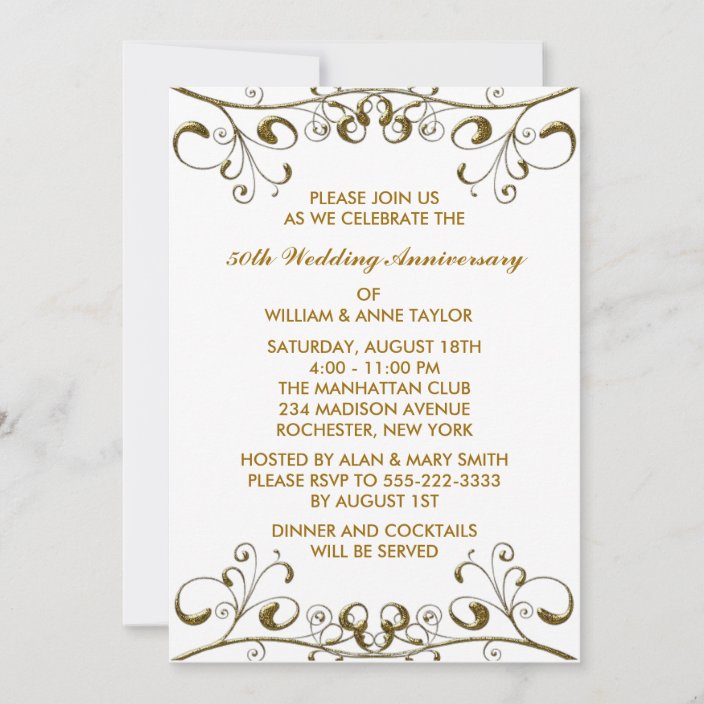 Gold Swirls 50th Wedding Anniversary Invitations | Zazzle.com.au