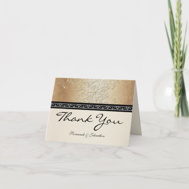 Gold Swirls and Black Font Thank You Cards (Front)