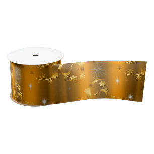 Gold Swirls and Stars Lux Christmas Satin Ribbon