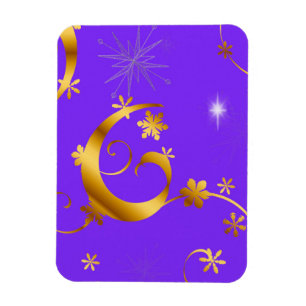 Gold Swirls and Stars Purple Christmas Magnet