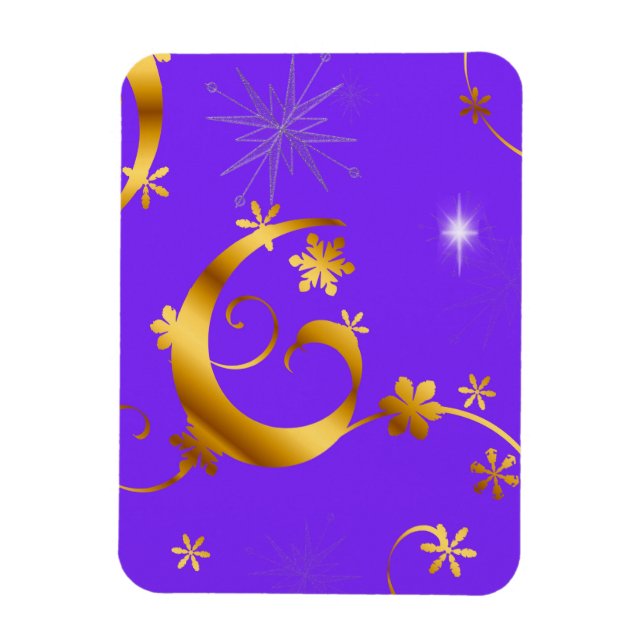 Gold Swirls and Stars Purple Christmas Magnet (Vertical)