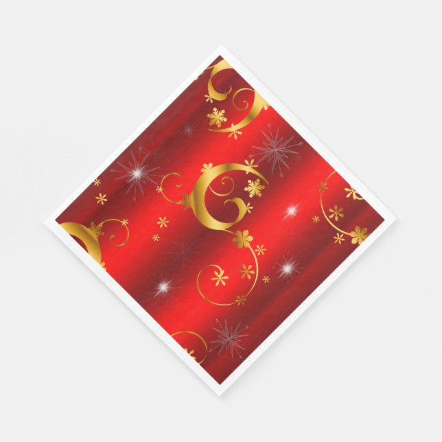 Gold Swirls and Stars Red Christmas Napkin (Corner)