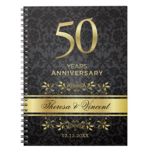 Gold Swirls Black Damask 50 Wedding Anniversary Notebook