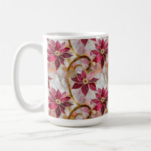 Gold Swirls Burgundy Pink Christmas Poinsettias Coffee Mug
