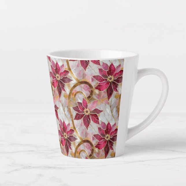 Gold Swirls Burgundy Pink Christmas Poinsettias Latte Mug (Right)