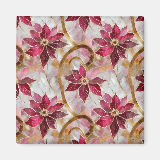 Gold Swirls Burgundy Pink Christmas Poinsettias Magnet (Front)