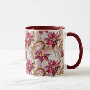 Gold Swirls Burgundy Pink Christmas Poinsettias Mug