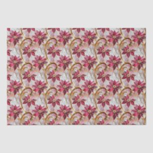 Gold Swirls Burgundy Pink Christmas Poinsettias Tissue Paper