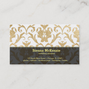 Gold swirls damask wedding planner business card
