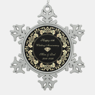 Gold Swirls Diamond 10th Wedding Anniversary Snowflake Pewter Christmas Ornament