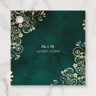 Gold Swirls Emerald Green Wedding Favour Tags