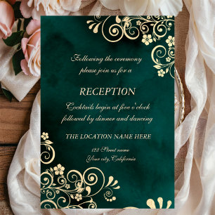 Gold Swirls Emerald Green Wedding Invitation
