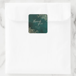 Gold Swirls Emerald Green Wedding Square Sticker