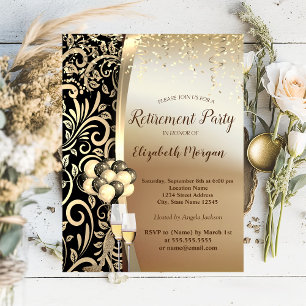 Gold Swirls Glas,High Heels, Retirement Party Invitation