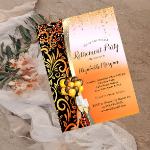 Gold Swirls Glas,High Heels, Retirement Party  Invitation