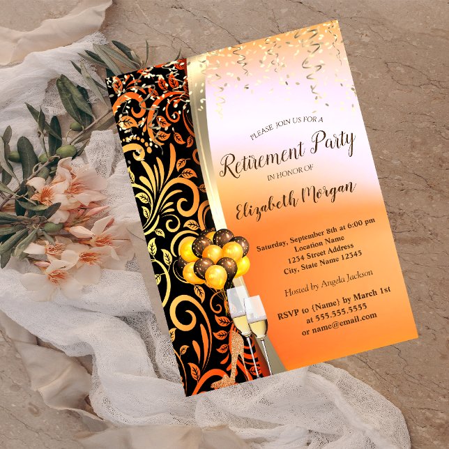 Gold Swirls Glas,High Heels, Retirement Party  Invitation (Creator Uploaded)