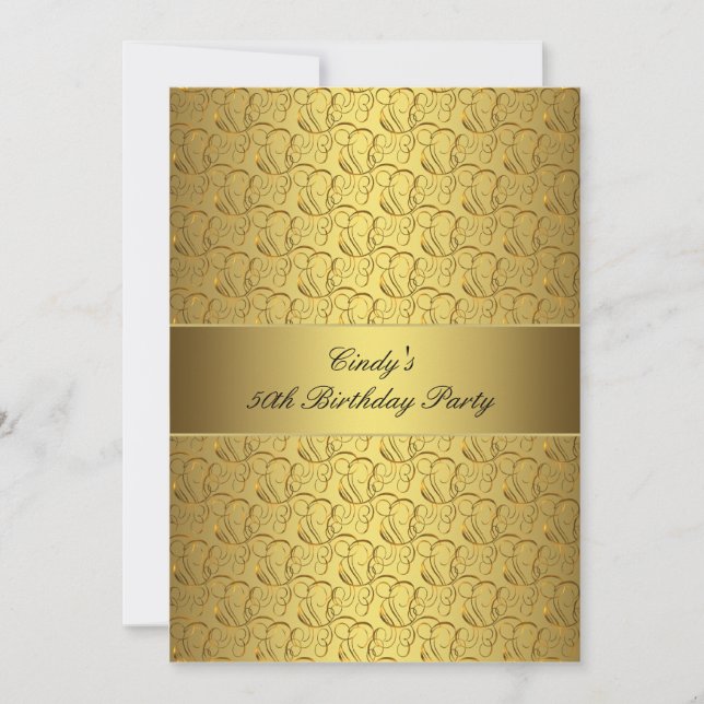 Gold Swirls Gold 50th Birthday Party Invitation (Front)