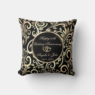 Gold Swirls,Heart 50th Wedding Anniversary Cushion