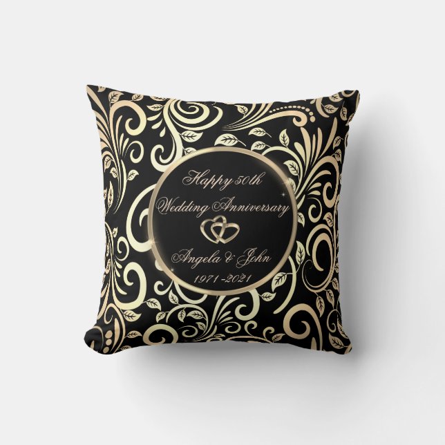 Gold Swirls,Heart 50th Wedding Anniversary  Cushion (Front)