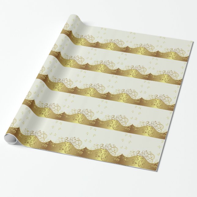 Gold Swirls & Ivory Wrapping Paper (Unrolled)