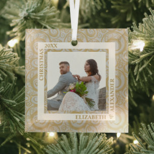 Gold Swirls Photo Grey Glass Tree Decoration