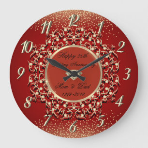 Gold  Swirls Red Gold 50 Wedding Anniversary Large Clock