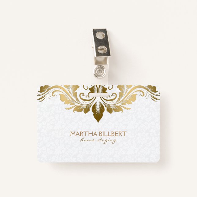 Gold Swirly Lace ID Badge (Front with Clip)