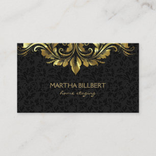 Gold Swirly Lace On Black Damasks Business C Business Card