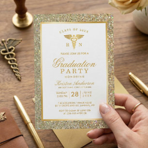 Gold Symbol Nursing School Graduation Party Invitation