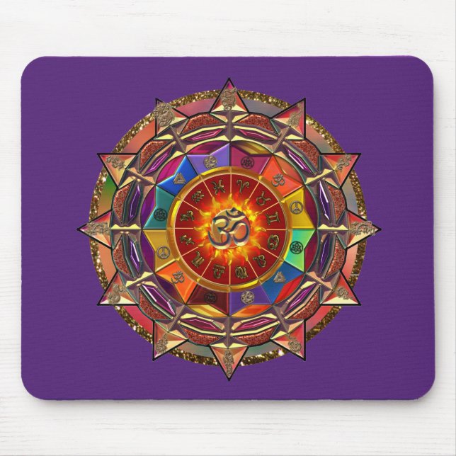 Gold Symbolic Sun Mandala Mouse Pad (Front)