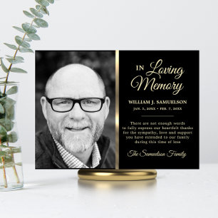 Gold Sympathy Funeral Memory THANK YOU Photo Card