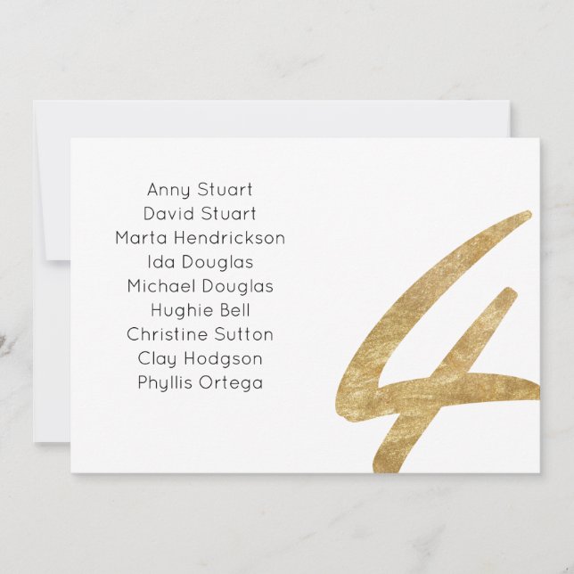 Gold table 4 table number Wedding seating Card (Front)