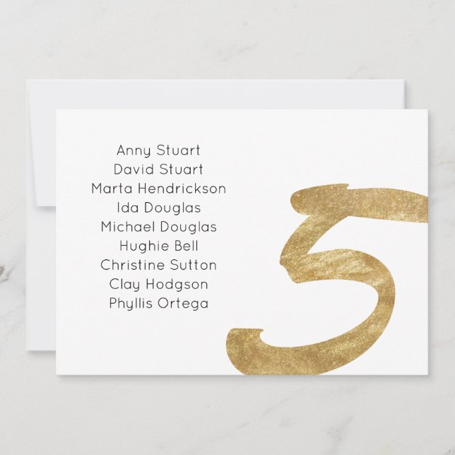 Gold Table 5 Table Number Wedding Seating Card (Front)