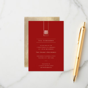 Gold Tall Rectangle Double Happiness Asian Wedding Enclosure Card